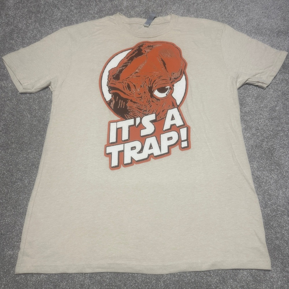 Next Level Mens L Admiral Ackbar Its A Trap Graphic Tee Tan Star Wars Sci-Fi